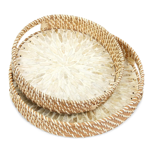 Wholesale Handcrafted Round Natural Seagrass <b>Tray</b> with MOP Base for Breakfast From Vietnam - Product Image 1