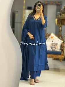 <b>Modest</b> Embroidery Casual Office Wear Women's Plus Size Full Sleeves Suit <b>Pants</b> Indian Coord <b>Pant</b> Cotton Wholesale Cord Set - Product Image 6