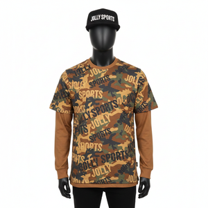 T-shirt 100% coton pour homme, coupe ample, imprimé, double couche, manches longues, style personnalisé, nouveau modèle, t-shirt à double manche. - Product Image 1