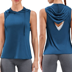 Logo personnalisé pour femmes gilet de sport sans manches hiver/hiver à capuche Yoga course T-Shirt été/printemps Jogging débardeurs sweats à capuche imprimer - Product Image 6
