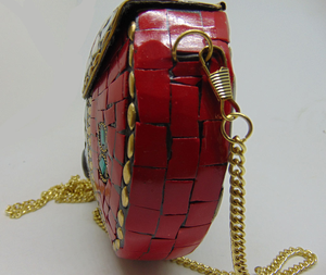 LUXURY CRAFTS Sier & Red Sac à main en métal mosaïque multicolore Sac de soirée décontracté pour fête ou mariage avec motif de cadre en pierre - Product Image 2