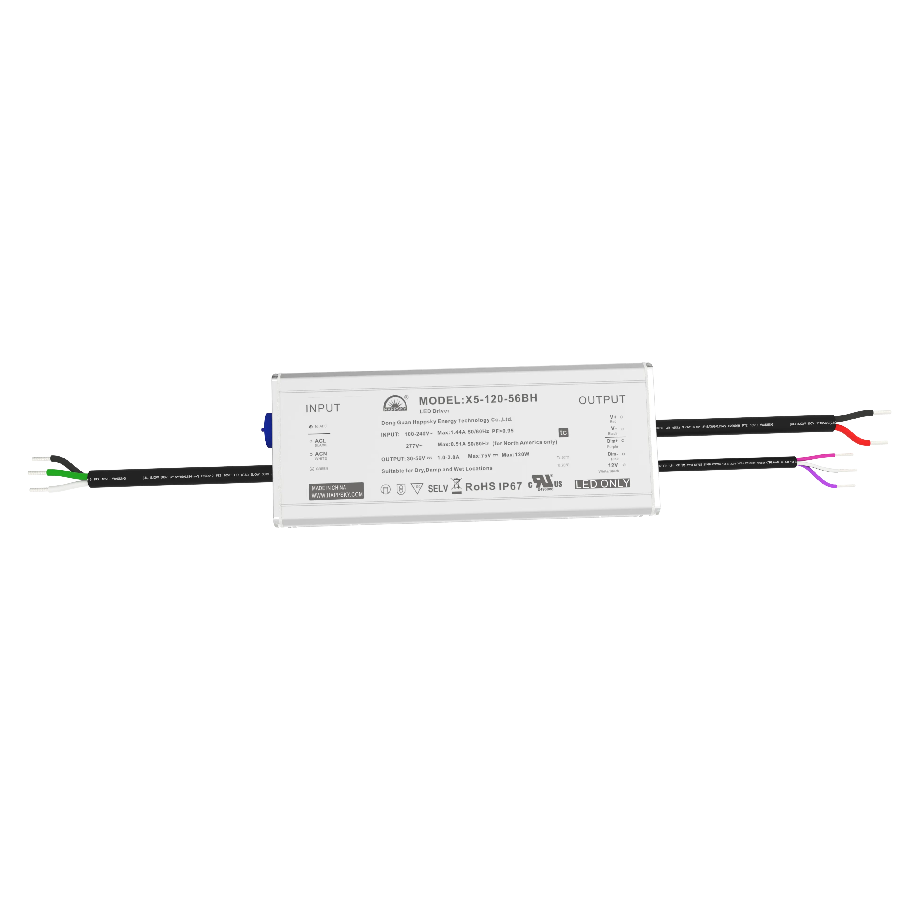 120W LED 드라이버 정전류 30-56V 70-120V 70-150V 깜박임 방지 방수 IP67 Led 드라이버 전원 공급 장치