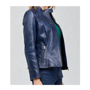 2026 chaqueta de cuero de motorista genuino de alta calidad para mujer Slim Fit y logotipo personalizado disponible Costura Premium, manga larga - Product Image 3