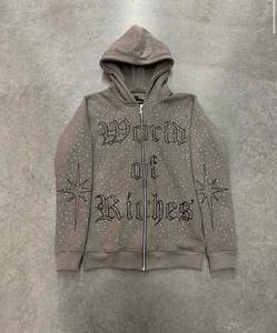 เสื้อฮู้ดผู้ชายผ้าฟลีซผ้าฝ้าย100% GSM 300สไตล์อุตสาหกรรมรวดเร็วพิมพ์ลายสกรีนพลอยเทียมและจัดส่งรวดเร็วราคาถูกสำหรับผู้ชาย - Product Image 2