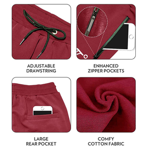 Men's Red Sweatpants Elastic Waist Drawstring Side <b>Zip</b> <b>Pockets</b> Casual <b>Joggers</b> Breathable Knitted Pants Autumn Wear - Product Image 4