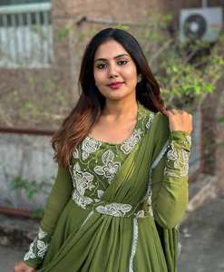 Vestido DE TRABAJO elegante de diseñador de color verde para mujer Dupatta con seda bordada Anarkali Salwar para bodas para niñas - Product Image 4