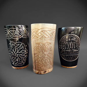 ชุดแก้วเขาควาย10ชิ้นชุดแก้วฮอร์นตั้งโต๊ะกระจกฮอร์นฐานไม้ - Product Image 2