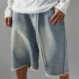Short en jean personnalisé pour hommes Short baggy en jean strass streetwear pour hommes Short en jean - Product Image 1