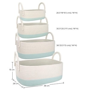 Juego de 4 contenedores de almacenamiento tejidos con cuerda de algodón de diseño bohemio blanco con asas, cestas organizadoras para organización decorativa del hogar - Product Image 2