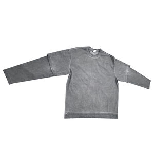 Nouveau Meilleure Fabrication T-shirt Personnalisé Tissu en Coton Double Couche Long Lavage à l'Acide T-shirt à Double Manches Top Vente - Product Image 1