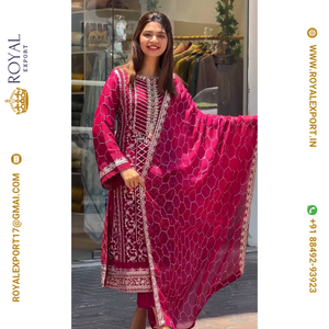 Presentación del nuevo diseñador Heavy Chinnon con Sequence Work Long Top Pant y Dupatta Collection - Product Image 1