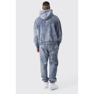 Chándales de lavado ácido de 100% algodón personalizados 500GSM, traje de jogging de pierna recta, chándal desgastado, sudaderas con capucha y pantalones de chándal, conjuntos para hombres - Product Image 6