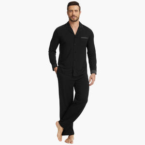 Pyjamas Homme en Gros à Manches Longues avec Passepoil, en Coton Bambou Doux, Ensembles de Vêtements de Nuit et de Détente pour Hommes - Product Image 1