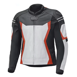Veste de moto en cuir de vachette véritable pour hommes Veste de course sur piste blindée CE Veste de moto en cuir noir rouge blanc pour hommes - Product Image 1