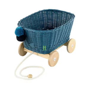 Purple Lightweight Rattan Wagon for Kids Trendy Rattan Kids <b>Toys</b> Eco Friendly Wicker Doll Wagon Hand Carts <b>Trolley</b> with Low MOQ - Product Image 2