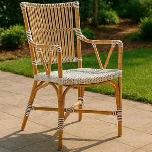 Chaise de salle à manger en rotin écologique d'extérieur avec design vintage moderne ton neutre pour hôtels et parcs résistance à tous les temps - Product Image 2