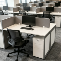 Poste de travail de bureau moderne pour 4 personnes, table de bureau modulaire avec écran de séparation