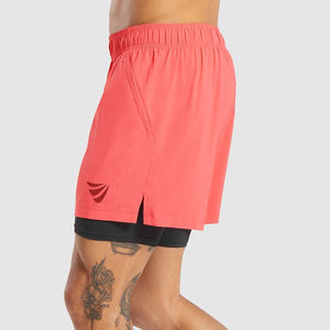 Pantalones cortos deportivos personalizables 2 en 1 de estilo callejero para gimnasio para hombres, ropa deportiva de algodón transpirable para correr, función antiarrugas - Product Image 4