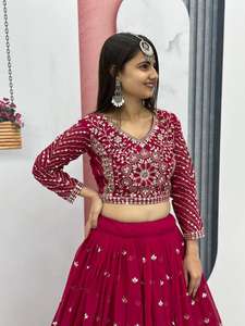 Lehenga Choli Dupatta Tradicional India y Pakistaní para Mujer, Bordado, Largo hasta el Suelo, Blusa para Bodas y Fiestas, con Red de Mariposas - Product Image 6