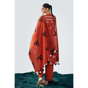 Conjunto de Traje de 3 Piezas Estilo Bohemio para Mujer con Patrón Geométrico y Decoración de Borlas, Corte Holgado y Largo, MJ-52027 - Product Image 2