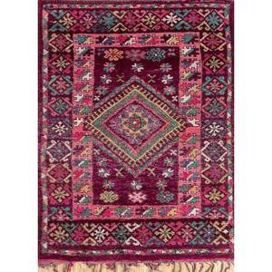 Tapis noué à la main en laine Nuray de style classique, motif géométrique rose et violet, grande taille 9x12 pour la décoration du salon Pae-4526 - Product Image 1