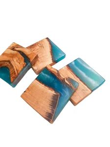 Posavasos decorativos de resina epoxi cuadrada hecha a mano de alta calidad y resina de madera verde marino para regalos posavasos de piedra - Product Image 4