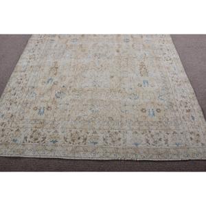 พรมวินเทจตุรกีขนาดใหญ่ 6.3x9.7 ฟุต สีเบจขอบสีน้ำเงิน ทำจากขนสัตว์ - Product Image 5