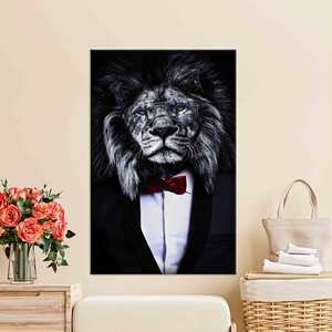 Impression sur toile Lion en costume : Art mural animalier, Décoration pour la cave des hommes, TOILE ENVELOPPÉE - Product Image 1