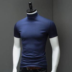 T-shirt en maille pour homme, style estival, grande taille, manches courtes, col roulé, coupe ajustée, séchage rapide, respirant, luxe - Product Image 5