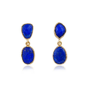 Boucles d'oreilles pendantes en argent sterling 925 plaqué or 18 carats, lapis-lazuli naturel, fabrication artisanale |   Boucles d'oreilles de luxe pour femmes pour les fêtes de mariage - Product Image 1
