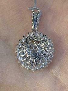 2.10Ct Letter Cut Diamond Halo Pendant 14K White Gold Plated Sterling <b>Silver</b> Party Jewelry - Product Image 4