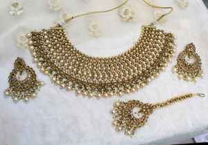 Nueva colección elegante latón circón compromiso fiesta conjuntos de joyas perla bordado Jhumka Bindi boda tradicional paquistaní - Product Image 5