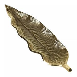 Uneven New Leaves Banana Leaf Large Platter Titan Lighting Gold <b>Twig</b> Handle Different Metal Handicraft <b>Decorative</b> Tray - Product Image 2
