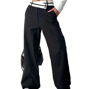 Pantalones rectos elegantes de cintura alta a la moda para mujer, pantalones de pierna recta adelgazantes Vintage de Color sólido informales para mujer - Product Image 1