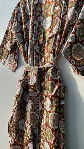 Boho Floral Print Cotton Kimono Robe Summer <b>Dressing</b> <b>Gown</b> <b>Lightweight</b> Lounge Wear - Product Image 2