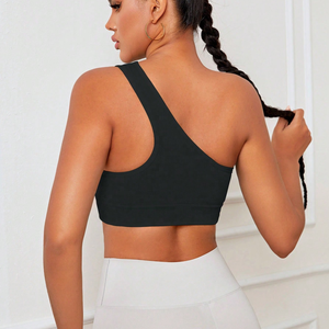 OEM dames côtelé Yoga soutien-gorge Simple mode une épaule vêtements de sport hauts Fitness course respirant femmes coupe épaule soutien-gorge - Product Image 5