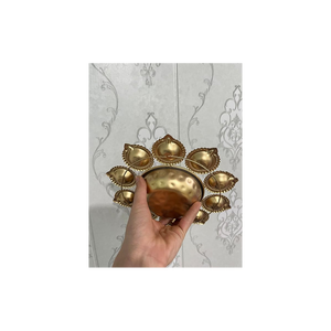 Juego de lámparas Diwali Diya de hierro de 10 pulgadas de diámetro y 1,5 pulgadas de altura, Juego de 2 con acabado recubierto de polvo dorado para decoración del hogar - Product Image 4