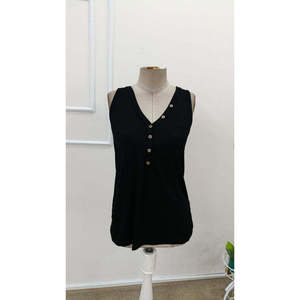 Women'<b>s</b> Strappy Front Buttoned Viscose <b>Blouse</b>, 36385 - Black - Product Image 6