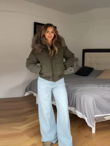 Veste coupe-vent à capuche pour femme Respirante Capuche en fausse fourrure Fermeture éclair Design Vêtement d'extérieur d'hiver Tendance - Product Image 6