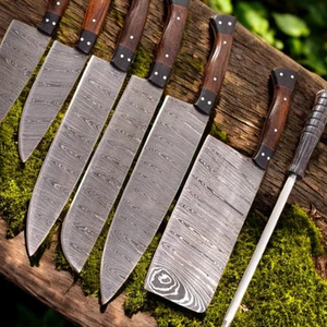 Ensemble de couteaux de cuisine sur mesure de qualité supérieure Lame en acier damas faite à la main avec poignées en palissandre Outils de chef - Product Image 3