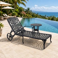 Chaise longue inclinable en aluminium durable et écologique de style antique traditionnel avec roues pour villa/cour et parc