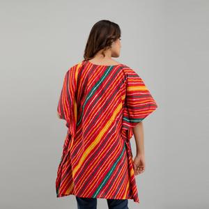 Vestido Kaftan de Algodón con Estampado Leheriya Rojo, Elegante y Moderno, Largo hasta la Rodilla, Ropa Casual de Noche para Club, Suministro ODM-SHKUP1230 - Product Image 3
