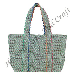 Sacs fourre-tout en coton imprimés à la main Ric Rac, sac de plage en coton imprimé à la main Ric Rac indien - Product Image 4