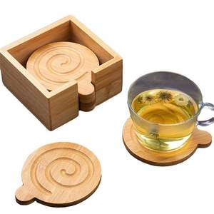 Square Bamboo Coaster Set With Cradle Holder Wooden Drink <b>Mat</b> Heat Resistant Table Protection Kitchen Dining Eco Friendly Decors - Product Image 3