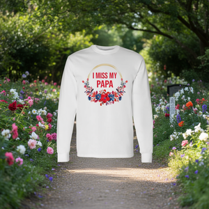 Camiseta de Manga Larga Conmemorativa Familiar Floral 'Siento la Falta de Mi Papá' en Rojo y Azul - Producto Promocional - Product Image 3