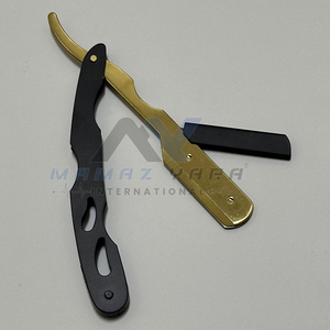 มีดโกนหนวดแบบพับได้ใบมีดตรงใบมีดสแตนเลสสีทองสีดำสวิงล็อคแบบกำหนดเอง - Product Image 5