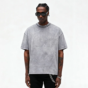 T-shirts personnalisés pour hommes à logo sur mesure, coupe épaules tombantes, en tissu épais délavé à l'acide, style vintage délavé à l'acide, coupe légèrement carrée, collection 2026 - Product Image 1