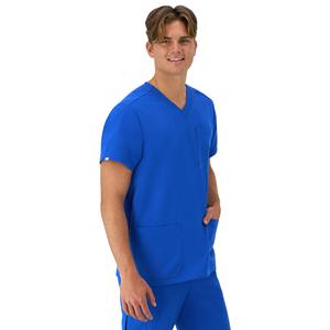 Prix d'usine personnalisé Haut confortable à col en V pour hommes, manches courtes avec 3 poches, tailles jusqu'à 3X en toile - Product Image 2