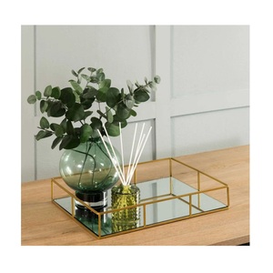Premium round metal mirrored <b>tray</b> for vanity home decor and candles <b>with</b> a modern clean bright reflective <b>mirror</b> surface - Product Image 1