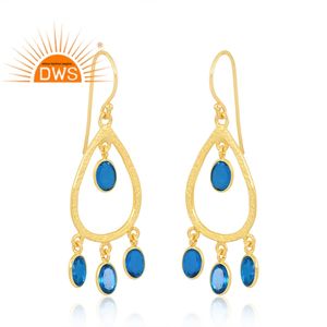 Superventas Plata de Ley 925 18K Flash chapado en oro doblete azul suizo Topacio cuarzo piedra preciosa pendiente joyería para mujer - Product Image 3